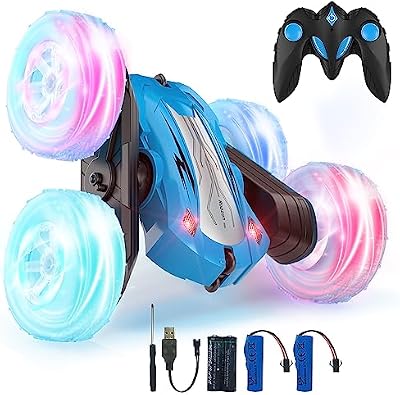 Rodzon Coche Teledirigido,Coche AcrobáTico Camiones 360 Grados De RotacióN,Juguete Niño Regalo 3 4 5 6 7 8 9 12 Años Niña 2.4Ghz Niños Coche Teledirigido con Luces Incluye Batería Recargable (Azul)
