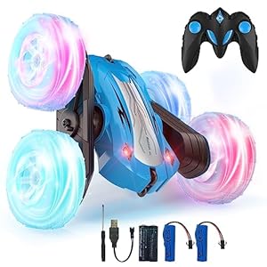 Coche Teledirigido,Coche AcrobáTico Camiones 360 Grados De RotacióN,Juguete Niño Regalo 3 4 5 6 7 8 9 12 Años Niña 2.4Ghz Niños Coche Teledirigido con Luces Incluye Batería Recargable (Azul)
