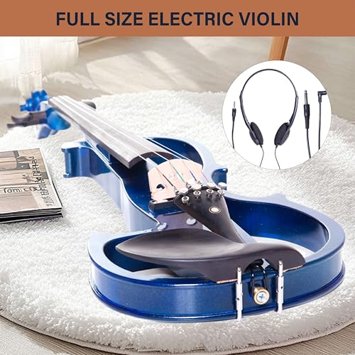 Image of Cecilio 4 /4 Electric Silent Violin Set, Solid Maple, Ebony Fittings, Blue