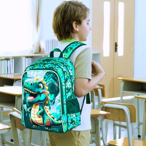 Image of HPJGD 3PCS Dinosaur Backpack for Boys, Water Resistant Kids Bookbag Set with Lunch Box,Cute School Bag for Preschool Toddler