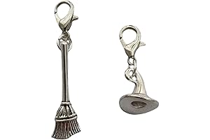 2pc Clip on Charm Set Witch Jewelry Broom Zipper Pull Wizard Charm Witch Hat Pendant
