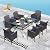 Sophia & William 7 Pieces Patio Dining Set, Metal Patio Table and Rattan Chairs Set for 6, Rectangular Outdoor Table and Chairs, 1.6"-2" Adjustable Umbrella Hole