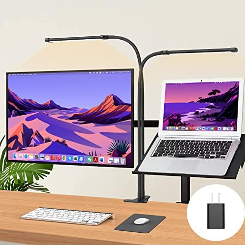 iZELL 154 LED Dimmable Desk Lamp - 【3 Colour Temperatures & 10 Brightness Levels】 2X 70cm Flexible Gooseneck with USB Charger, Easy Clip on Reading Light, Led Table Lamp, Work Lamp for Home/Office