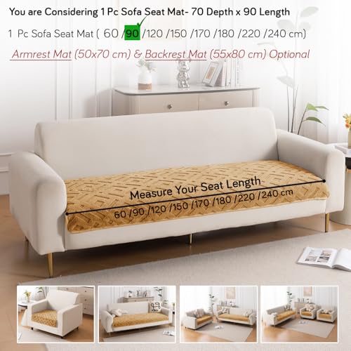Image of HOKIPO 'Velvet Maze' Premium Anti Slip Sofa Cover Mats for L Shape and 1 /2 /3 Seater Sofa. Make Your Own Sofa Cover Set, 70(D) x 90(L) cm, Light Brown (AR-5904-LBR)