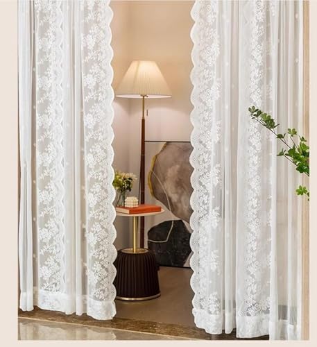 Rideaux en dentelle blanche brodée grand format 228 cm de long - 5