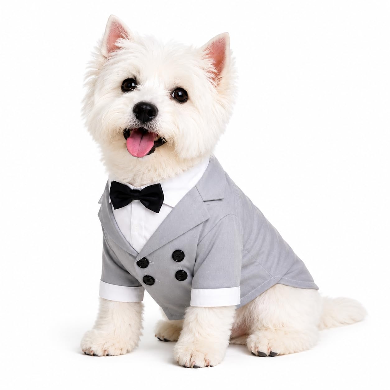 Lovelonglong Pet Costume Dog Suit Formal Tuxedo with Black Bow Tie for Small Size Dogs Miniature Schnauzer Clothing Gray L