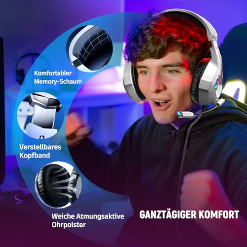 Gaming Headset für Ps4/Ps5/Pc/Xbox 360 with 3D Surround Sound Headset mit Mikrofon Kopfhörer Noise Cancelling RGB Lichter for Gamer – Bild 5