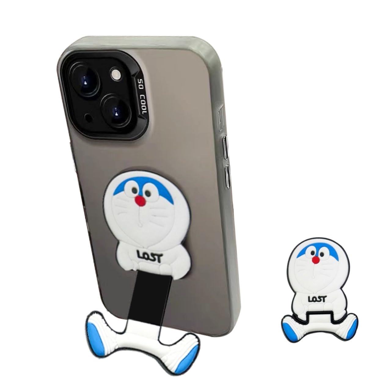 Prolet Adorable Cartoon Silicone Phone Stand – Fun Adhesive Kickstand with Extendable Cartoon Legs, Flexible & Durable, Universal Cute Desk Accessory Compatible with All Smartphones-Doremon White-image-8