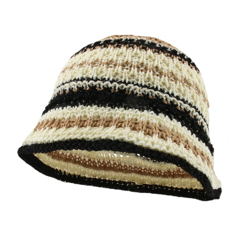 Y2k Beanie for Women Crochet Bucket Hats Men Stripes Beanies Cloche Hat Handmade Warm Knitted Fishing Hats (Black and White One Size)