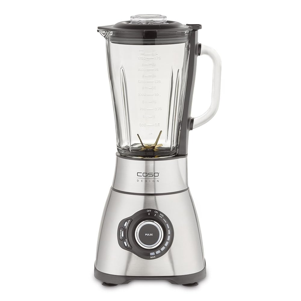 CASO B 1800 PowerBlender zestaw – mikser stojący, 28 000 obr./min, szklany pojemnik 1,75 l, w zestawie butelka na napoje i rozdrabniacz, zwycięzca testu miksera z bardzo dobrą stal nierdzewna