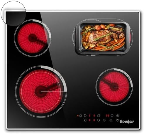 Cooksir Einbau Glaskeramikkochfeld 4 Platten mit Rahmen ohne Stecker | Headplatte 4 Kochfelder, Duale und Ovale Zonen für Gril, 6700W, Sicherheitsschloss, für moderne Küche