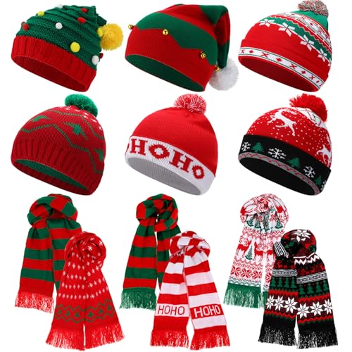 Liitrsh 12 Pcs Christmas Knitted Beanies and Scarf...