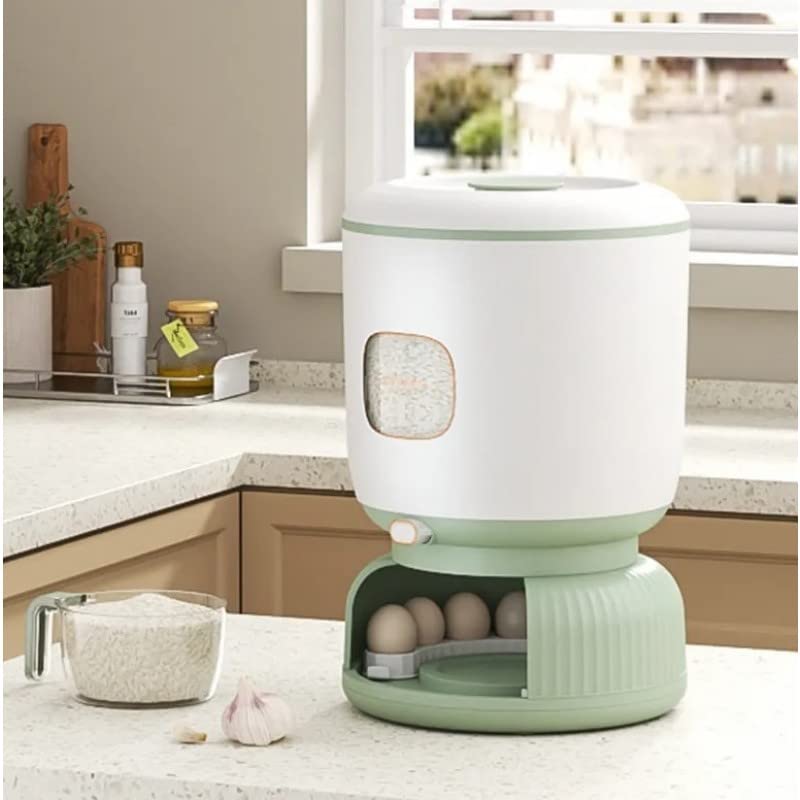 VBM Rice Grain Cereal Dispenser & Storage Container Large 10kg with Rotating Egg Storage & Cup (egg holder rice dispenser)
