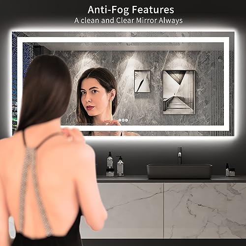 LOAAO 84"X40" LED Bathroom Mirror with Lights, Anti-Fog, Dimmable, Backlit + Front Lit, Lighted Bathroom Vanity Mirror for Wall, Memory Function, Tempered Glass, Shatter-Proof, ETL Listed