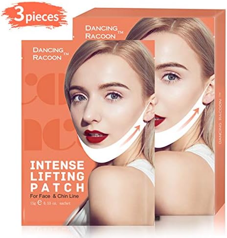 Pack of 3 Dancing Racoon Double Chin Reducer V Line Chin Up Intense Lifting Mask, Chin Strap, Chin Mask, Face Lift, Neckline Slimmer, Moisturizing and Firming
