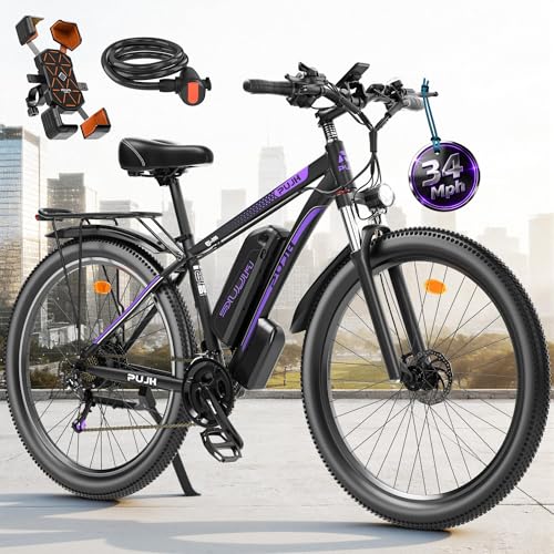 PUJH 2000W Electric Bike for Men Women 48V 17.5Ah Battery, 29'' Fast Ebike,up to 80 Miles, Front Suspension Class 3, Snow Off Road Commuter Mountain E-Bike for Adults (Purple 29)