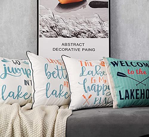 Decopow Embroidered Life Is Better At The Lake Throw Pillow Cover,Square 18 Inches Decorative Canvas Pillow Cover With Life Is Better At The Lake Pattern,Cover Only #TOP4