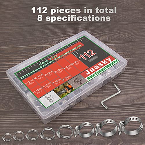 112pcs Hose Clamps Stainless Steel,Stainless Steel Clamps,Hose Clamp Assortment Kit,Adjustable Worm Gear Heavy Duty Pipe Clamps - Image 2