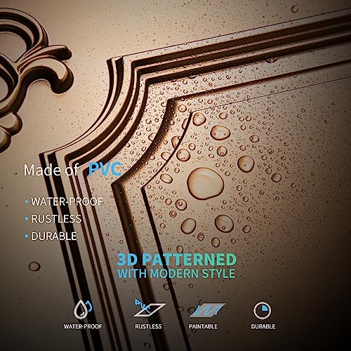 Art3d Drop Ceiling Tiles 24x24 in Bronze (12-Pack, 48 Sq.ft), Wainscoting Panels Glue Up 2x2