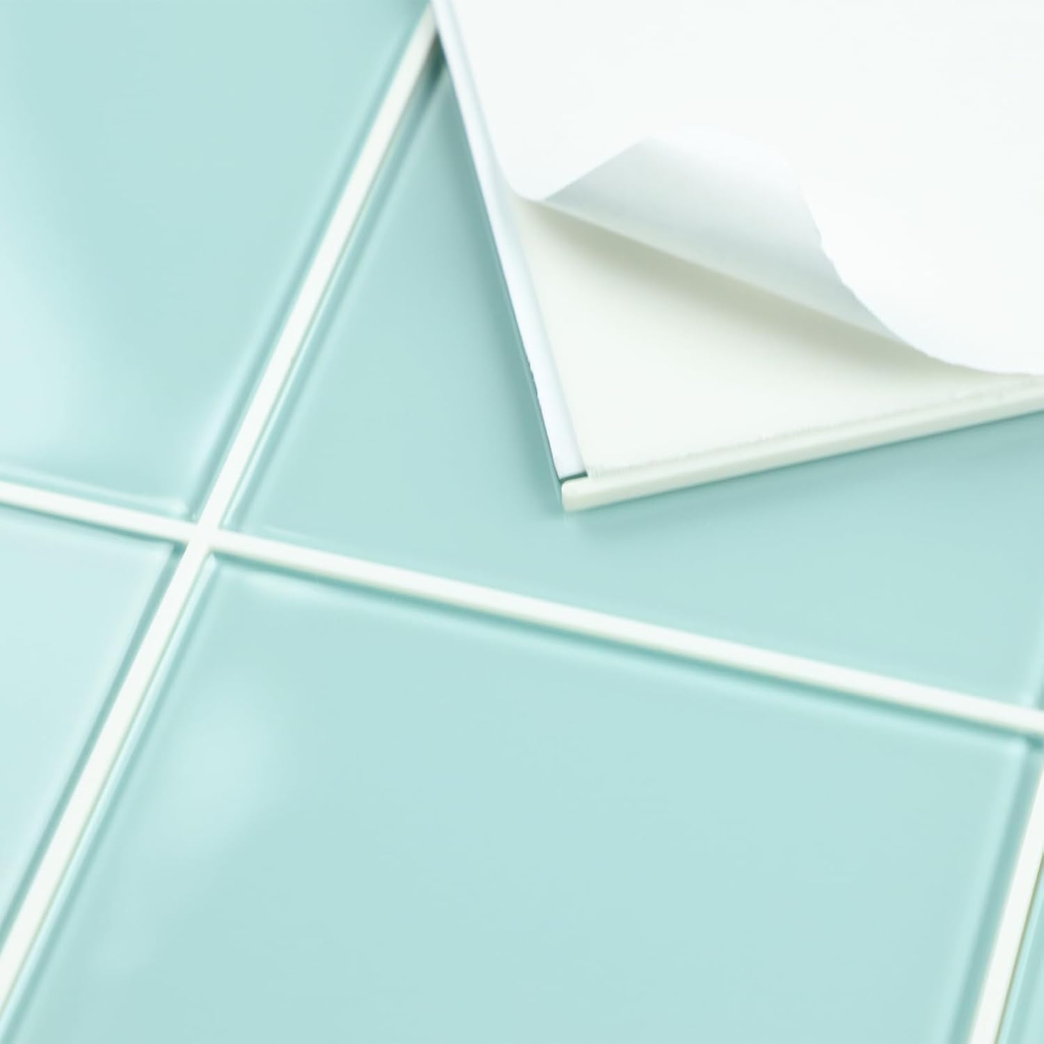 Glass Tiles Peel and Stick Backsplash, Blue Square Backsplash Peel and Stick Glass Tile with Frame for Kitchen Bathroom (5 Sheets, 5 SQ.FT.)