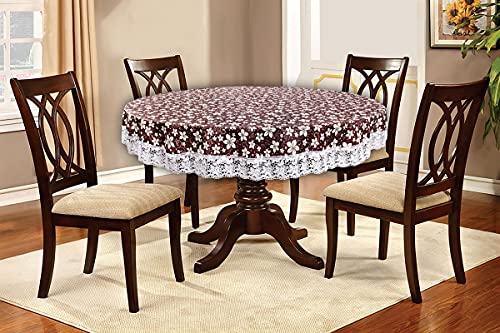 Image of The Furnishing Tree Round Shaped 4 Seater Table Cover WxL 60x60 inches with White Border lace