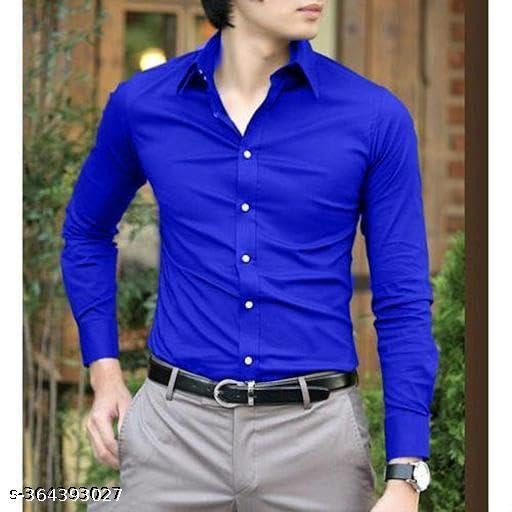 Image of for Men Cotton Blend Full Sleeve Solid Spread Collar No Pocket Casual Wear Shirt