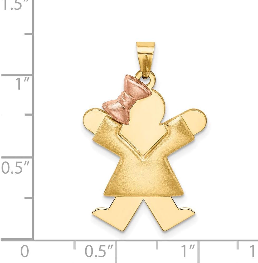 Charm Pendant 14K Two-Tone Gold 30 mm 20 Puffed Girl With Bow On Left Engravable