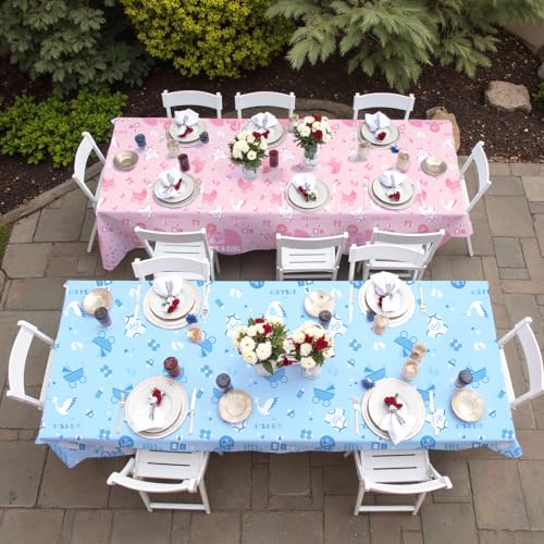 Image of Gatherfun Baby Gender Reveal Party Supplies: 2-Pack Gender Reveal Decorations,Disposable Plastic Tablecloth, Ideal Table Cover for Boy or Girl, Baby Shower Party Decorations