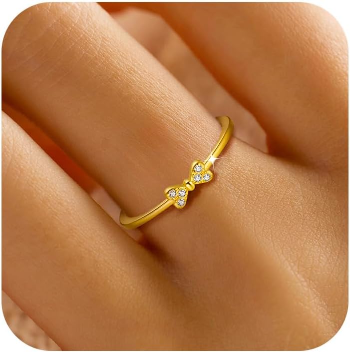 Bow Rings for Women Infinity Knot Heart Rings 14K Gold Plated 925 Sterling Silver Cubic Zirconia Rings Cute Dainty Bowknot Stackable Rings Jewelry Mothers Day Gifts