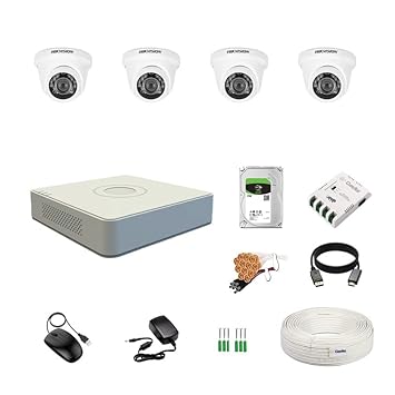 HIKVISION 4 Channel DVR with 2MP 4 Dome Cameras (Day/Night Vision) + 1TB HDD + Cable Roll (1+3) + CLOCITE 4 CH Power Supply + BNC & DC Full Combo Kit
