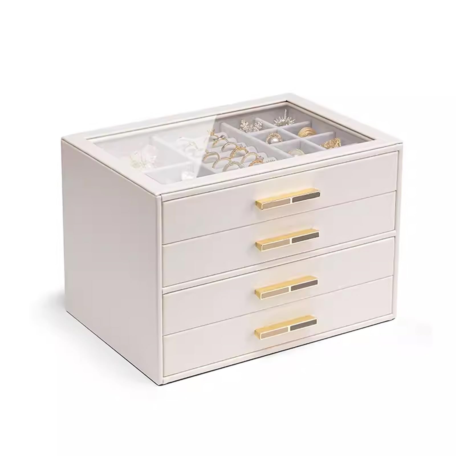 Coffret à bijoux à 4 niveaux avec couvercle en verre gris pour femmes
