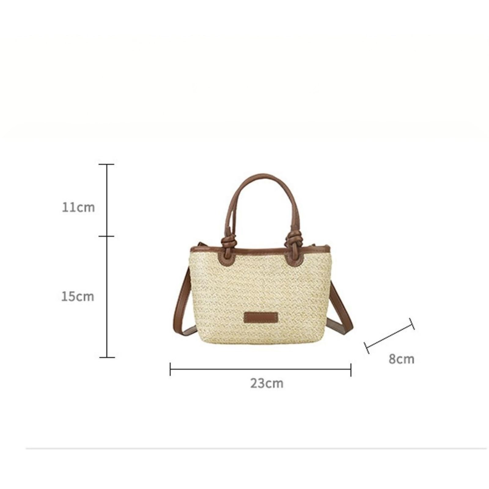 Kosmetiktasche Frauen Gewebt Stroh Tasche Crossbody Tote Handtasche Retro Korb Schultertasche Sommer Urlaub Tasche-beige