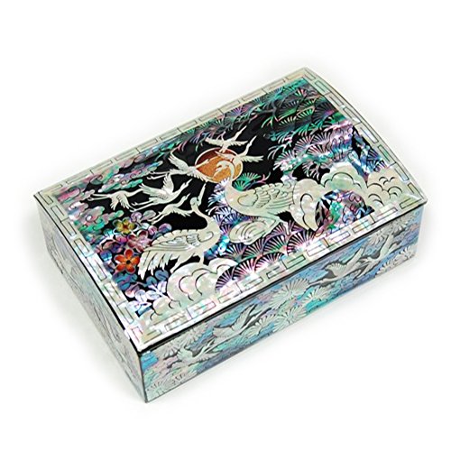 Preisvergleich Produktbild Schmuckkasten , Aufbewahrungsschachtel , Perlmutt Intarsien . Fliegender Kran und Kiefer