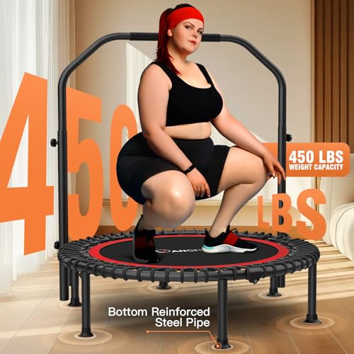 Image of ANCHEER 40 inch /48 inch Foldable Mini Trampoline,Max Load 450lbs /550lbs Indoor Trampoline,with 4 Level Adjustable Foam Handle and Resistance Bands,Adult Exercise Trampoline for Home, Garden, and Gym