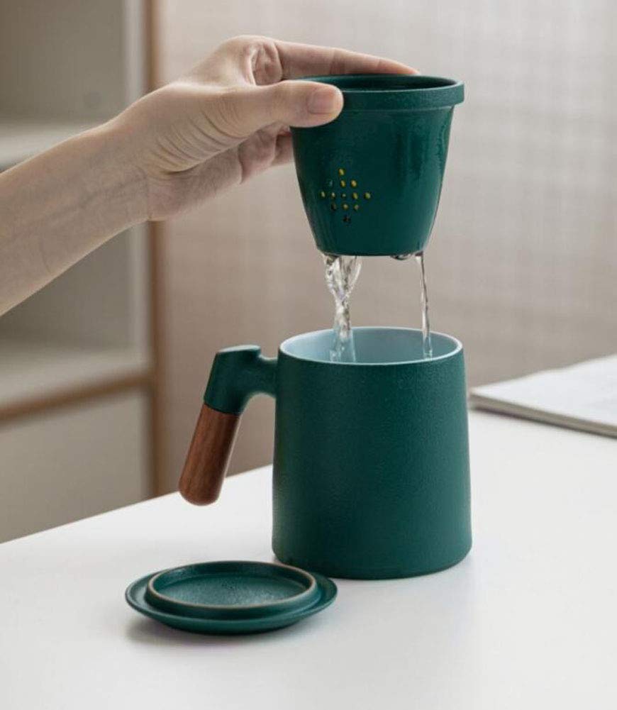 Maya Star Taza de té con Tapa y Filtro de Agua de cerámica, Taza de separación de té filtrada de cerámica, Taza de té de la Oficina NO.09