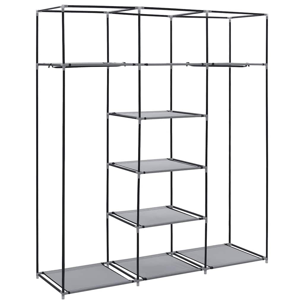 Tragbarer Textilschrank mit Regalen und Stangen, grau, 150 x 45 x 175 cm