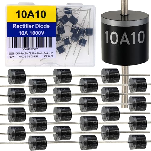 EEEEE 10A10 Diode Rectifier Diode 25pcs 10 Amp 10A 1000 Volt 1000V Electronic Silicon Diodes high-Current, high-Voltage Rectifier diode in a DO-201AD Package, Ideal for Power Supply Applications.