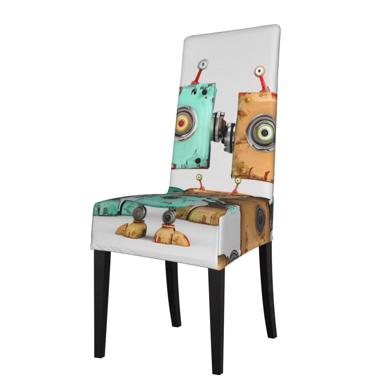 WPKJU Cute Cartoon Robots Print Dining Chair Covers Removable Chair Seat Covers Decorative for Kitchen & Bar Stools