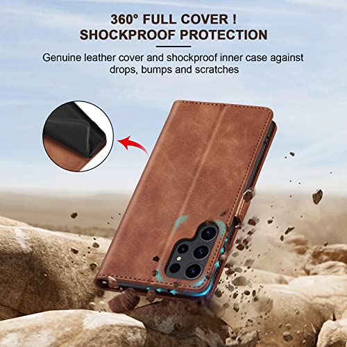 Image of Jasonyu Flip Wallet Case for Samsung S23 Ultra,Brown