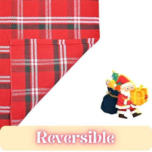 Ckorzen Red Green and White Plaid Rug,3' x 5' Christmas Front Porch Outdoor Rug, Handwoven Cotton Washable Rug for Layered Door Mats, Holiday Entryway and Home Décor