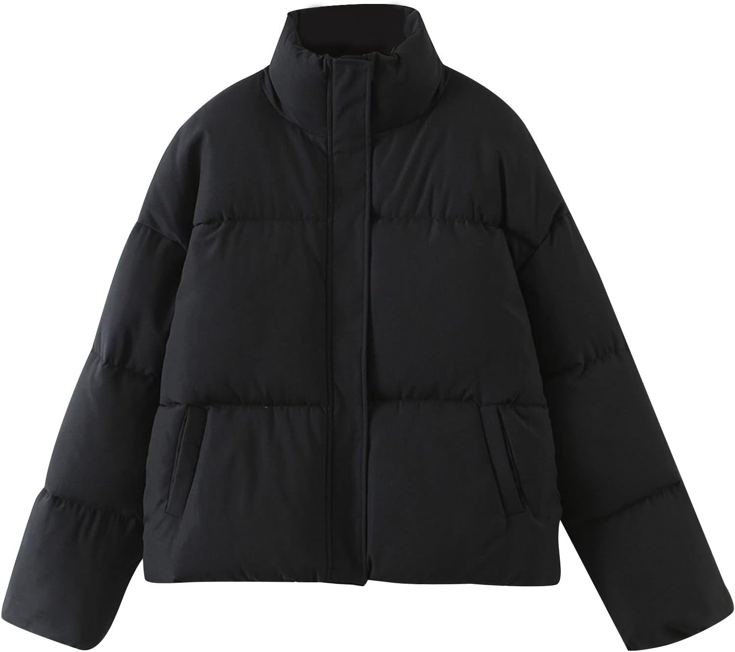 Flygo Womens Cropped Puffer Jacket Lightweight Quilted Outerwear Bubble Warm Padded Short Down Coat