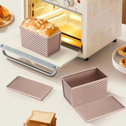LIANYU Pullman Loaf Pan with Lid, 2 Pack 1 Pound Bread Loaf Baking Pan, Nonstick Homemade Sourdough Sandwich Bread Toast Box, Heavy Duty Corrugated Bakeware Tins with Cover, Rose Gold - Thumbnail 4