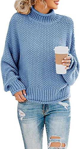 Saodimallsu Damen Pullover Rollkragen Oversized Fledermaus Langarm Sweatshirt Lose Grobstrick Casual Sweater