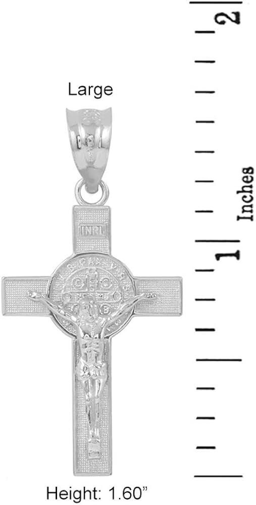 Vista 2 de Saint Collection - Collar con colgante de cruz de San Benito de plata de ley 925 16in