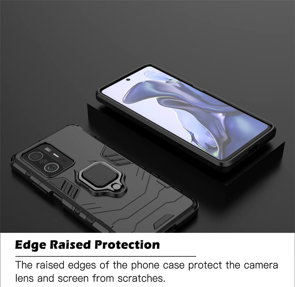 DOINK Cover Armor per Realme GT Neo2 / GT2 / Neo3T / Neo3T Dragon, Custodia TPU+PC Antiurto con Anello Supporto - Nero
