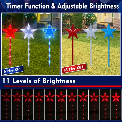 3 Pack 4Th Of July Decorations Outdoor Pathway Lights, Red White And Blue Star Lights With Timer Remote Outdoor Waterproof Battery Operated Patriotic Lights For Independence Day Yard Garden Lawn Decor #TOP3
