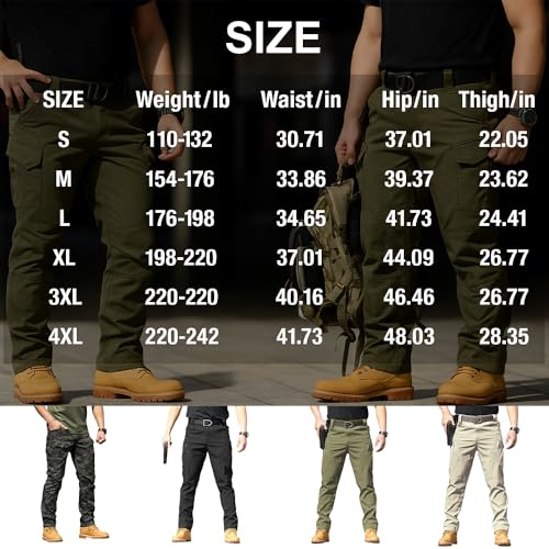 Flexcamo - Men's Tactical Cargo Pants Waterproof Lightweight Ripstop Stretch Work Hiking Pants with Multi Pockets 20252