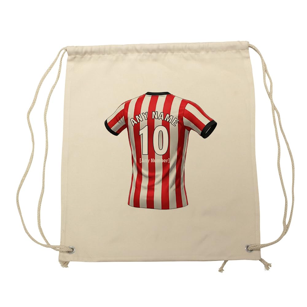 UNIGIFT Personalised Gift - Stoke-on-Trent Fan Drawstring Gym Bag (Red and White Stripes Football Jersey Design) Custom Name - Staffordshire ST4 Club