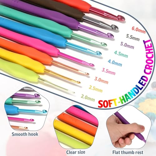 Image of Gemsy Premium 108Pcs Crochet Needle Kit For Adults - Crochet Set With Yarn, Needles, Hooks, Tools, Accessories & Storage Bag - Ideal DIY Crochet Kit for Beginners for Crafting, Blanket Making, Sweater Projects & More(Random Colour Bag)