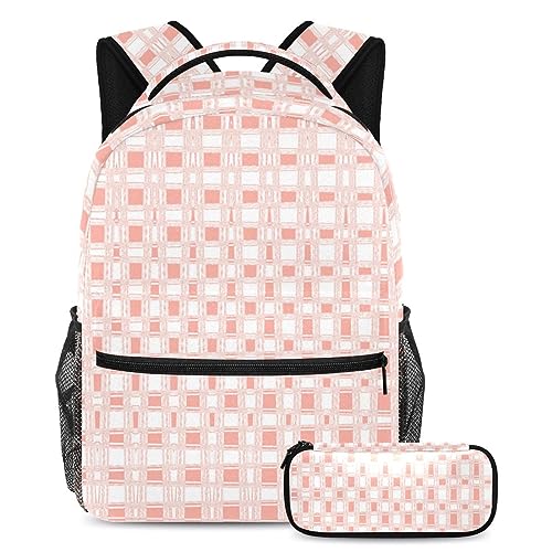 Sac à dos à carreaux rose mignon et durable avec beaucoup de poches